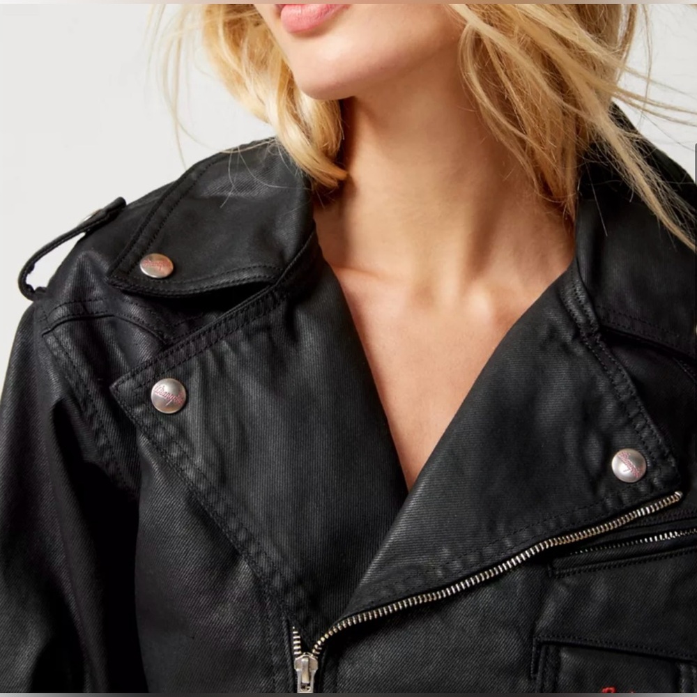 Wrangler Black Leather Biker Jacket - Picture 4 of 16